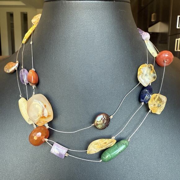 Polished Agate Carnelian Semi Precious Stone Necklace Repair Parts Only Sterling - Picture 1 of 8
